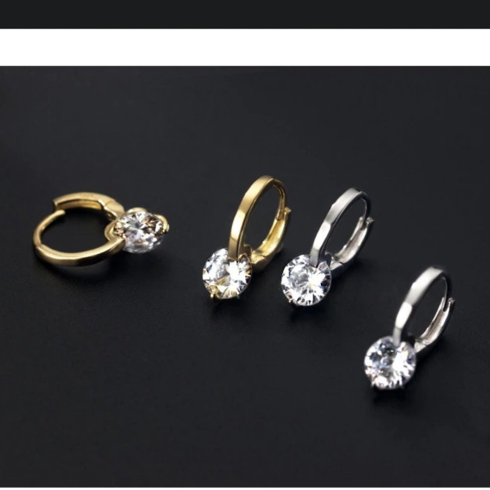 *NEW 925 Silver 2CT Solitaire Diamond Huggie Hoops - Picture 3 of 9
